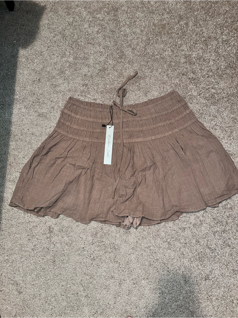 Mustard Seed Brown Smocked Mini Skort with Tie